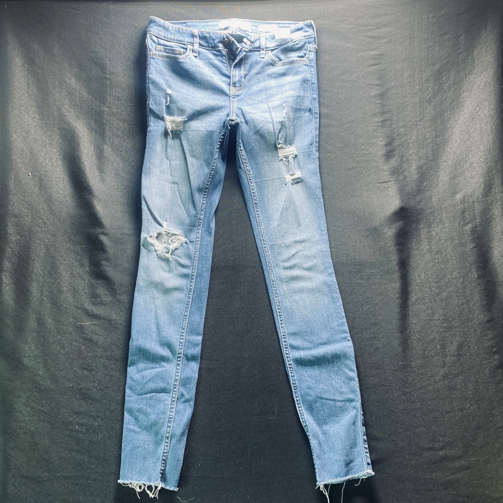 Hollister Low Rise Super Skinny Jeans Womens 5R 27x30 Distressed Blue Denim